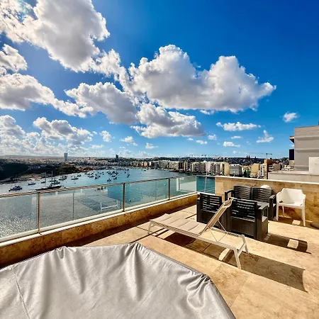 Valletta View With Mspa Jacuzzi On Terrace & Seaview Penthouse Gzira
